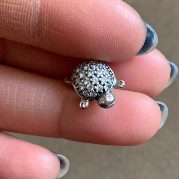 Retired Pandora Sterling Silver Sea Turtle Animal Charm with Clear Zirconia EUC - Picture 7 of 9